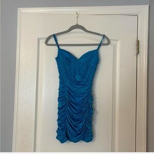 Zara Blue Ruched Mini Dress
